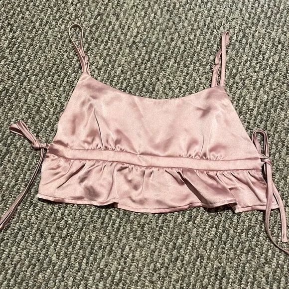 Garage Pink Satin open cropped tank top summer crop shirt - Picture 1 of 4